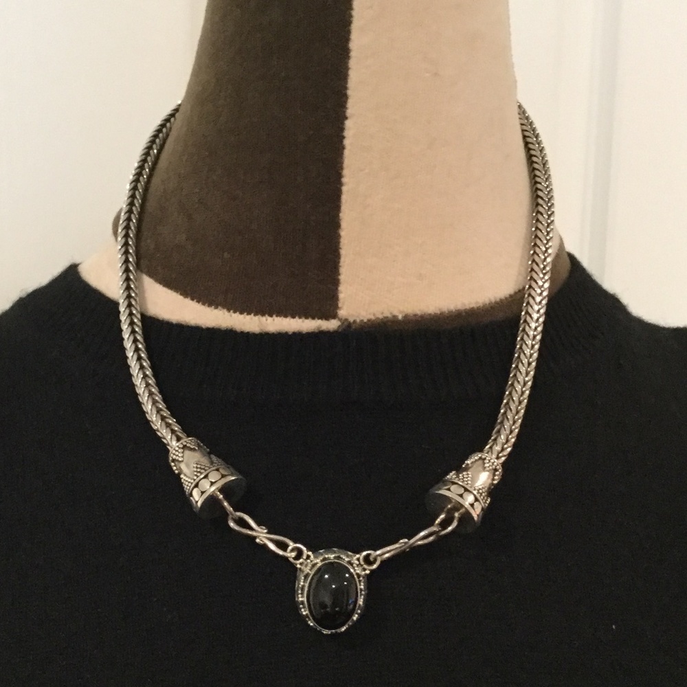 Black onyx and silver necklace
